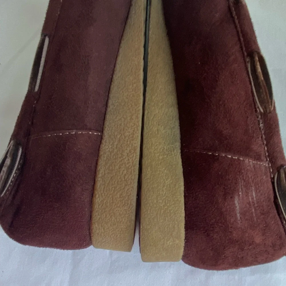 LOWER EAST SIDE Women Leather Moccasin Slip On Shoes 9.5 Red Wine Canoe Loafers